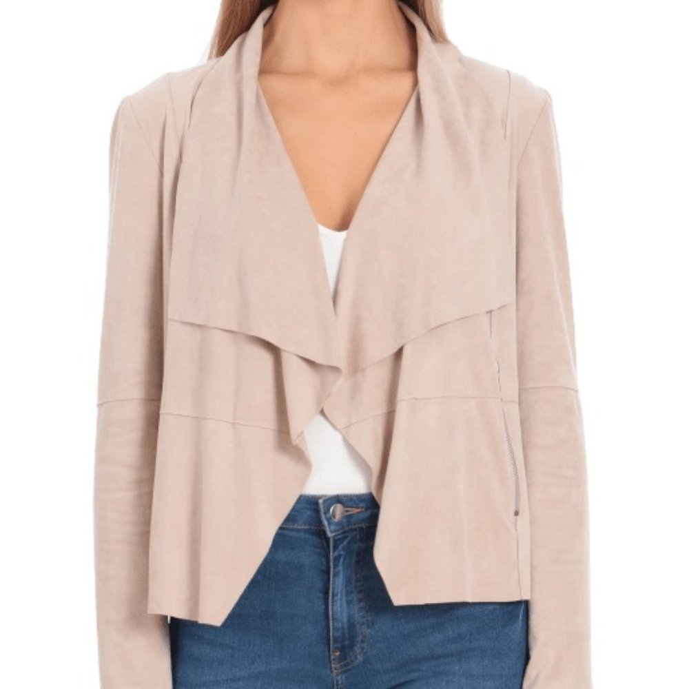 Bagatelle Faux Suede Draped Front Jacket